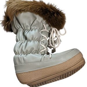 Diadora leather fur lined accented snow boots moon lace up platform taupe 40/41